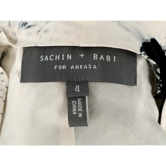 Sachin and Babi Ankasa Dress Womens 4 Ivory Black Silk Lined Sequins Shift Pleat - Picture 3 of 14